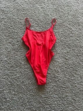 Retro Red High-Cut One-Piece Swimsuit
